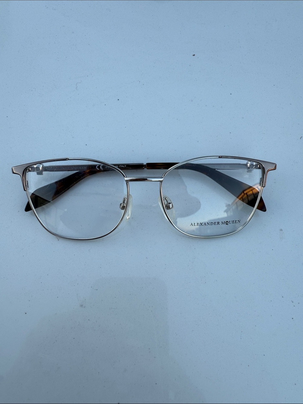 Alexander McQueen Silver Frame Glasses with Tortoiseshell Temples